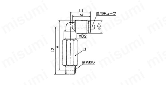 ロングエルボユニオン：KGWの外形図（Rの場合）