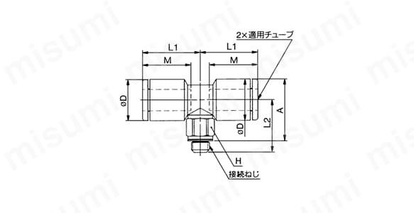 両口チーズユニオン：KGTの外形図（M5の場合）
