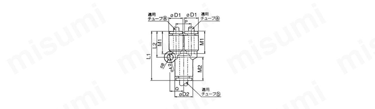 異径ユニオンワイ：KGUの外形図