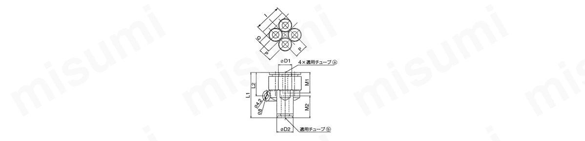 異径ダブルユニオンワイ：KGUDの外形図