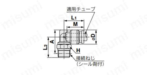 エルボユニオン：KQG2Lの外形図（NPTの場合）