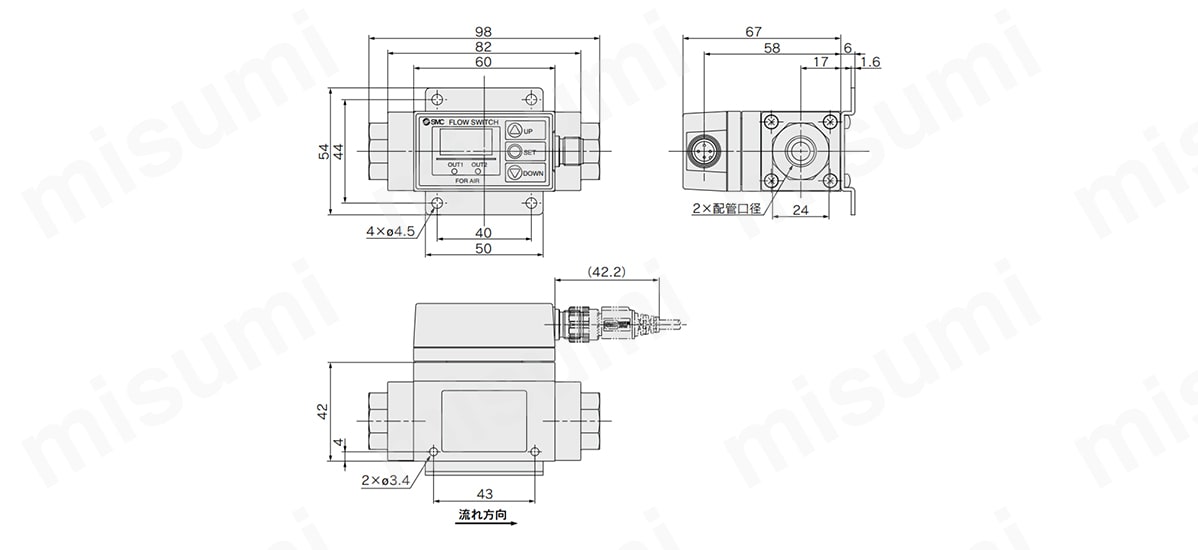 PF2A551-04-1-C | 空気用 デジタルフロースイッチ PF2Aシリーズ | SMC
