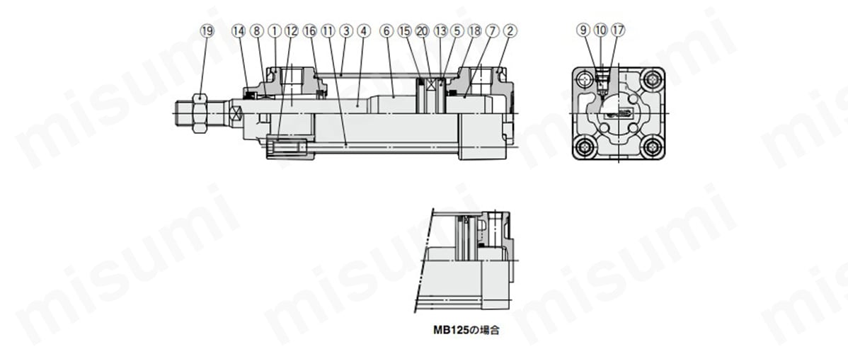 MDBB32-350Z エアシリンダ 標準形 複動・片ロッド MBシリーズ SMC MISUMI(ミスミ)