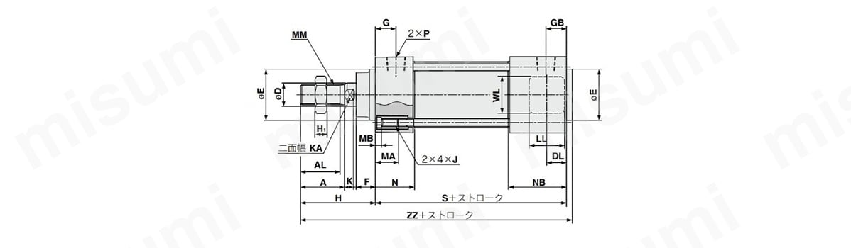 ヘッド側ロック付MBBBの寸法図