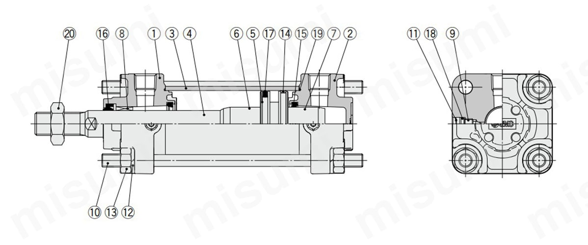 CDA2T100-250Z エアシリンダ 標準形 複動・片ロッド CA2シリーズ SMC MISUMI(ミスミ)