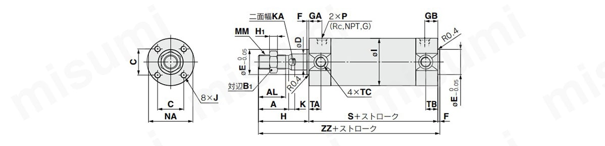 CG1YBの寸法図 φ20〜100（直径20〜100mm）