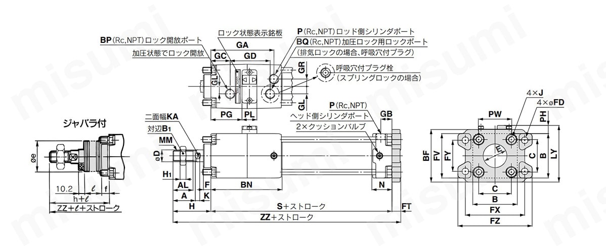 ヘッド側フランジ形／CLA2Gの寸法図