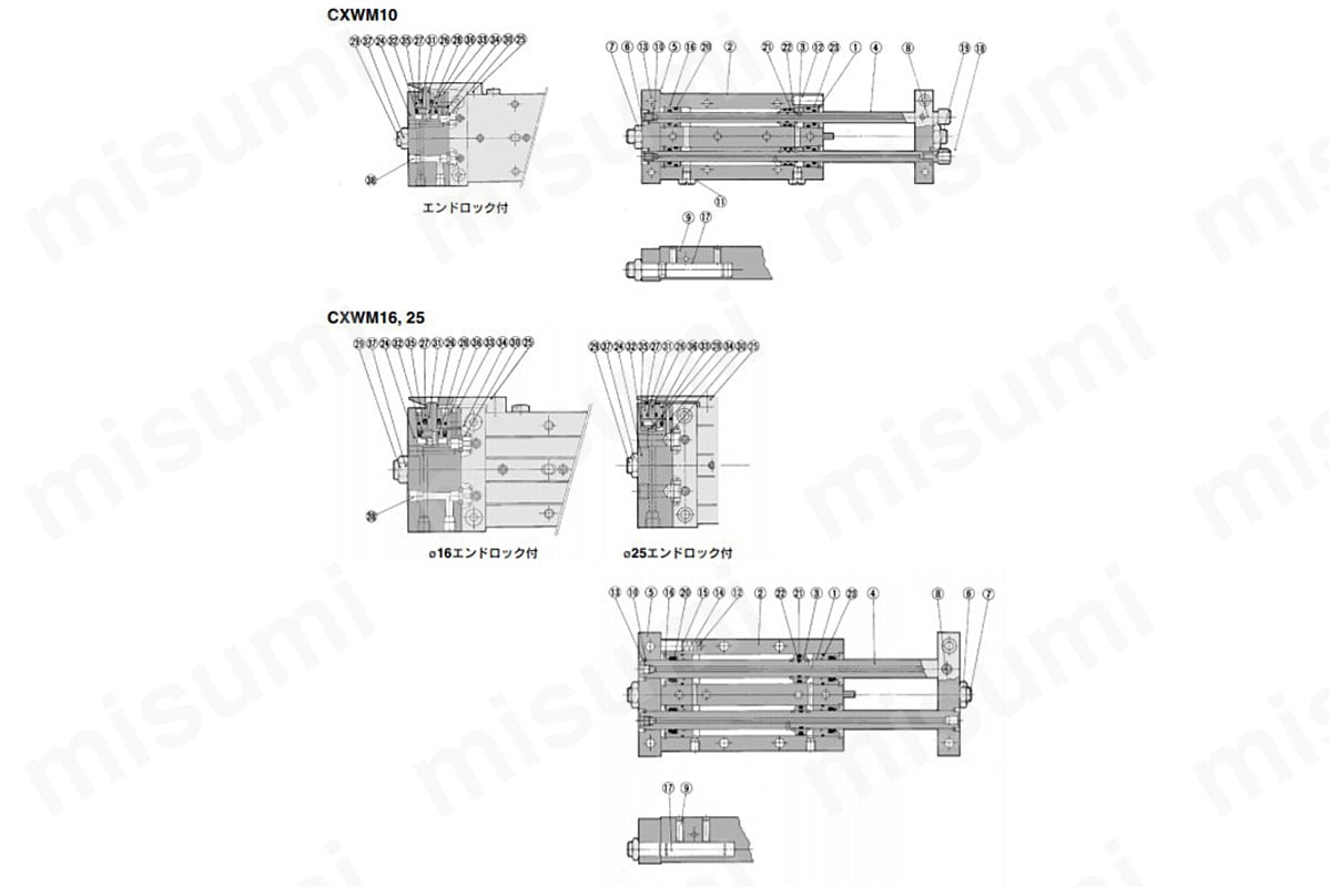 スライドユニット ショックアブソーバ内蔵形 すべり軸受 CXWMシリーズ SMC MISUMI(ミスミ)