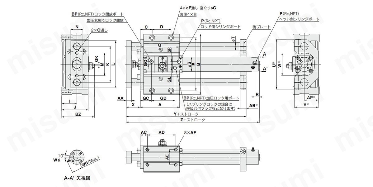 ガイド付シリンダ ファインロックシリンダ内蔵コンパクトタイプ MLGCシリーズ SMC MISUMI(ミスミ)