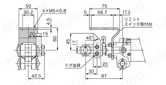 リミットスイッチ取付台／ドグ金具 寸法図