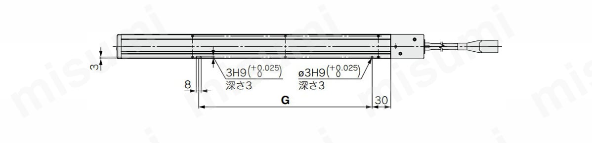 LEFB16の位置決めピン穴（注5）（オプション）：ボディ底面寸法図
