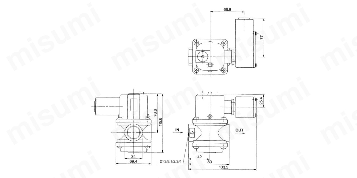 IFW5□0-□□-55～86 （DC24V用ランプ、ターミナルボックス付き）の寸法図