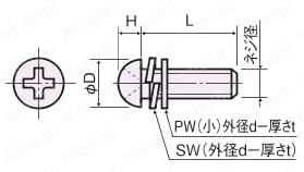 黄銅 セットナベ小ネジ（SW・PW（小）付）/B-0000-S1  外形図