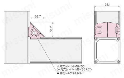 ZFシリーズ 架台用アルミ構造材 コーナージョイント H ZFJ-840外形図