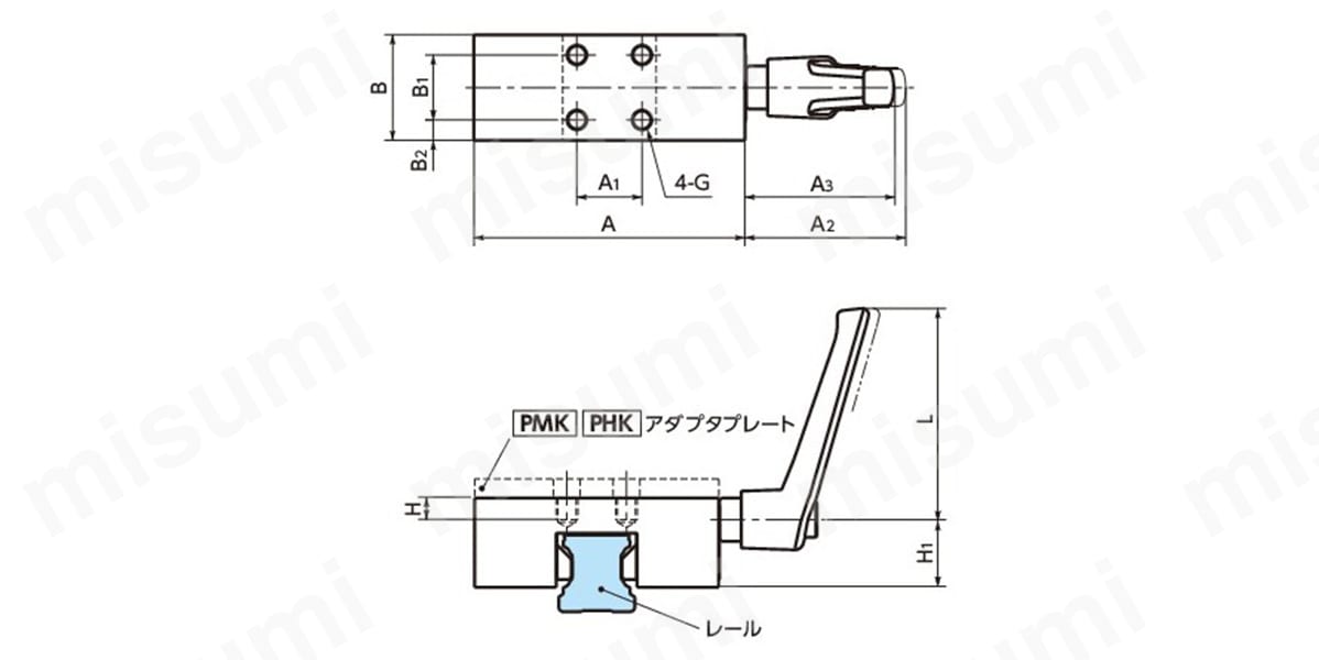 鍋屋バイテック リニアクランパ・ズィー HK-2101-B HKシリーズ NBK リニアガイド用ブレーキ・クランプ機構 - 2
