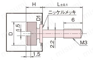 黄銅 ローレットツマミ(スリ割・ツバ付・胴細) NB?EB/EB?NB/EB?SR/EB?R 外形図01