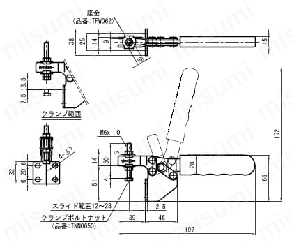 下方押え型トグルクランプ(水平ハンドル式 側面取付型) TDC 下方押え型トグルクランプ(水平ハンドル式 側面取付型) TDC