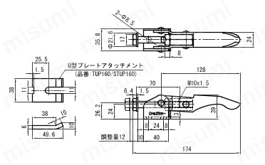 引き止め専用型トグルクランプ TLA120F/160F TLA160F外形図