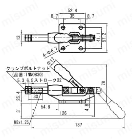 横押し型トグルクランプ TPL100F/200F/300F TPL100F外形図