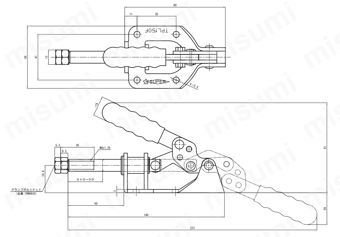 横押し型トグルクランプ TPL150F/250F/350F TPL150F外形図