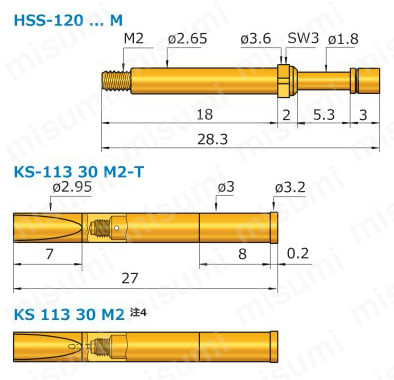 高電流プローブ HSS-120シリーズ プローブ・ソケットサイズ HSS-120M外形図