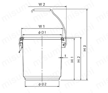 積み重ね式テーパー型吊り下げ密閉容器【TP-CTB-STA】　外形図