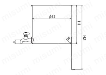 蛇口付ステンレス汎用容器 平鋼脚付【ST-W-FL】　外形図