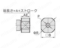 【在庫品】ペンシリンダ PBシリーズ R形(軸方向ポート形)外形図