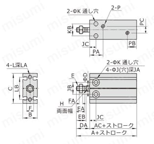 【在庫品】マルチマウントシリンダ MDシリーズ 外形図