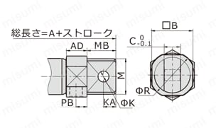 【在庫品】ステンレスミニシリンダ MFシリーズ 外形図_CA形