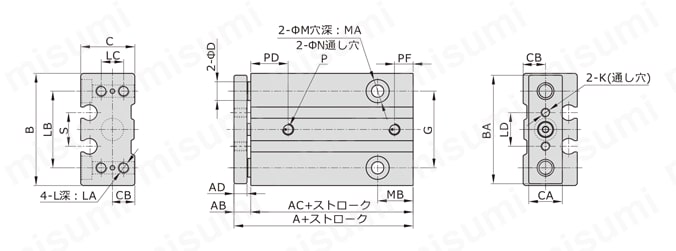 【在庫品】ガイド付きシリンダ TCL・TCMシリーズ 外形図（TCM6/TCM10）