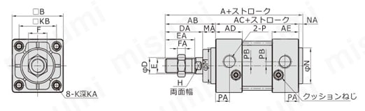 【在庫品】標準シリンダ JSIシリーズ 外形図