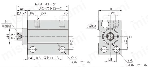 【在庫品】ミニフリーマウントシリンダ MUシリーズ 外形図1