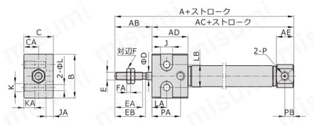 【在庫品】ペンシリンダ PBRシリーズ 外形図