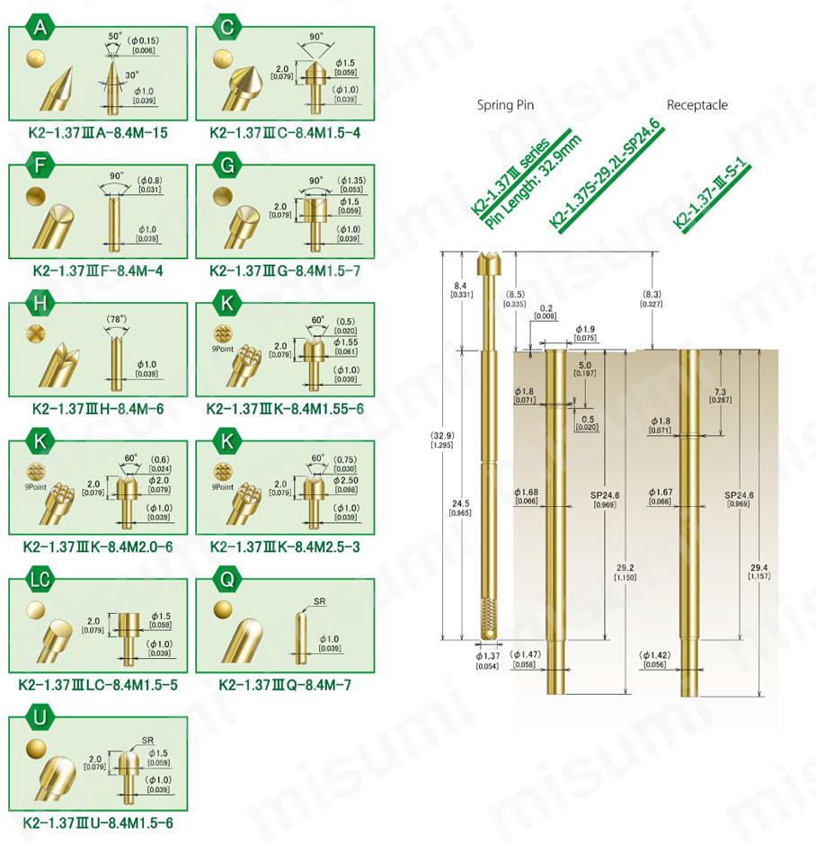 スプリングピン K2-1.37IIIシリーズ for 2.54mm Pitch 外形図01