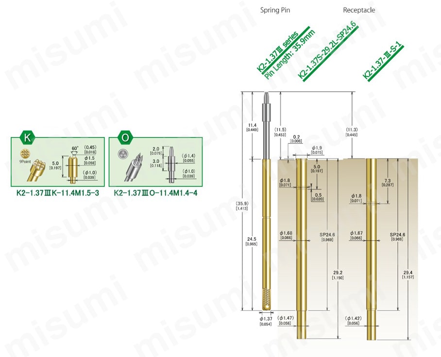 スプリングピン K2-1.37IIIシリーズ for 2.54mm Pitch 外形図02