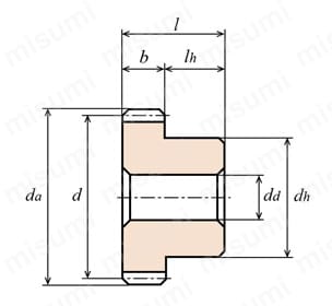 はすば歯車 m1 青（ポリアセタール） 外形図
