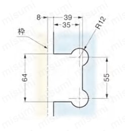 ステンレス鋼製ガラスドア用自由蝶番 BK012-90型 （壁取付タイプ）（強化ガラス用） ガラス加工図