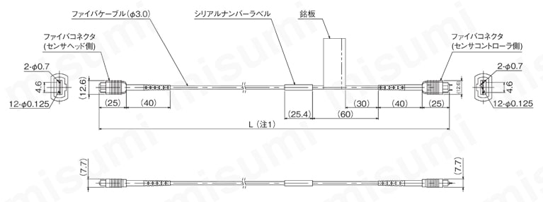ファイバ同軸変位センサ ZW-8000/7000/5000 ケーブル ZW-XF7002R/ZW-XF7005R/ZW-XF7010R/ZW-XF7020R外形図