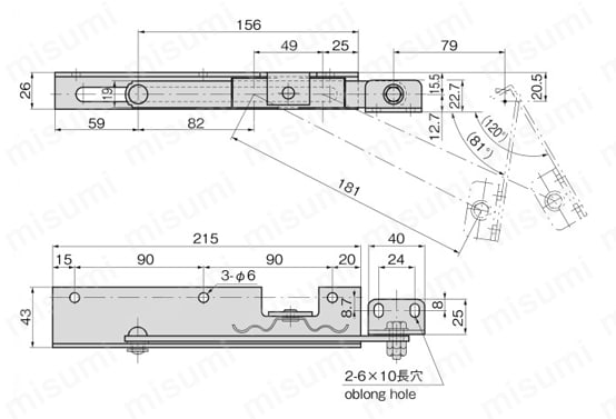 ステンレス扉用２段ストップステー B-1136-2 外形図