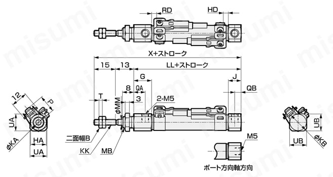 食品製造工程向け ペンシルシリンダSCPD3-FP1シリーズ SCPD3-(L)基本形(00)外形図
