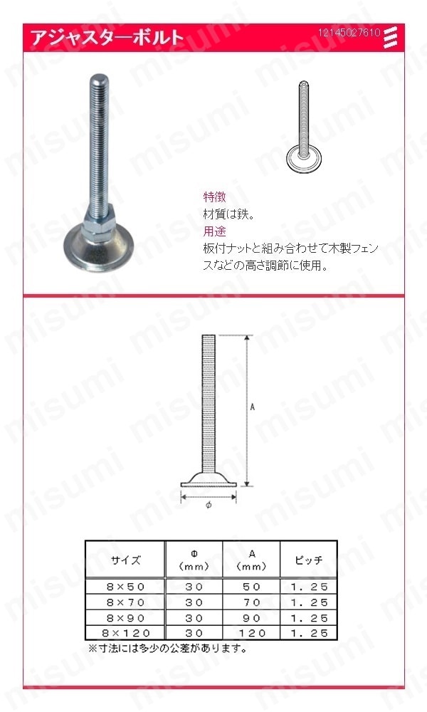 アジャスターボルト（ナットなし）:関連画像
