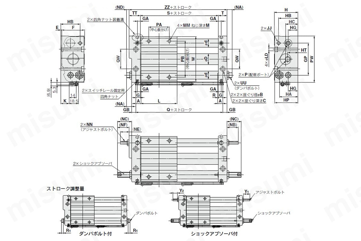 マグネット式ロッドレスシリンダ スライダ形・すべり軸受 CY1Sシリーズ SMC MISUMI(ミスミ)