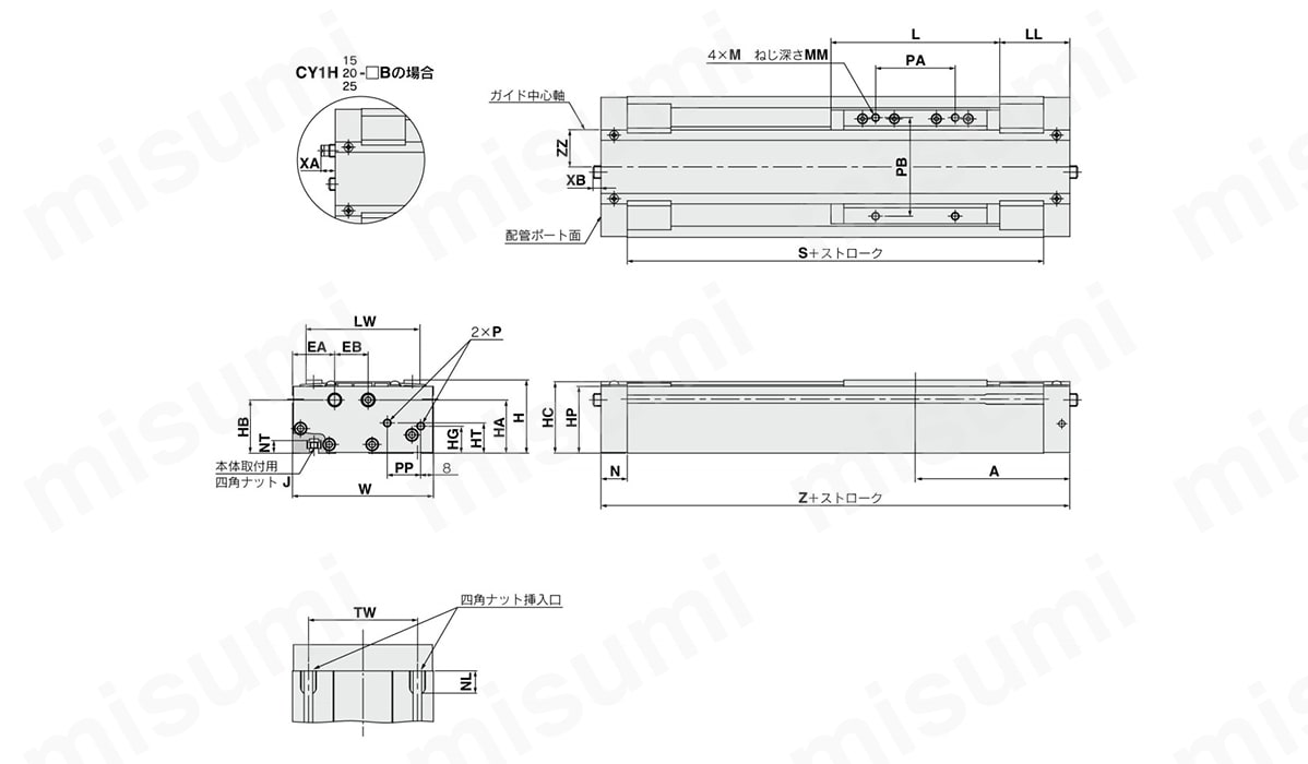 1軸タイプ／φ10（内径10mm）の外形図