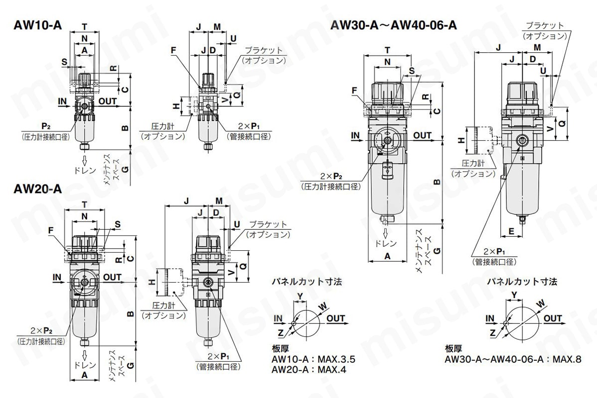 フィルタレギュレータ AW10-A～AW40-A SMC MISUMI(ミスミ)