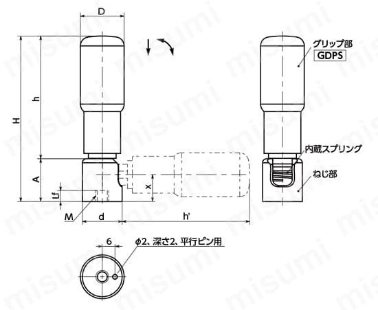 GFRS リトラクタブル回転グリップ 外形図