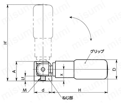 GNSR リトラクタブル回転グリップ 外形図