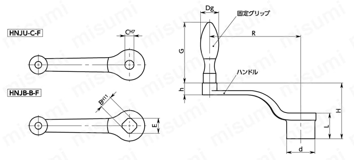 HNJU-F／HNJB-F オフセットクランク 外形図