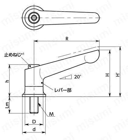 LDBF パワークランプレバー（めねじ） 外形図01