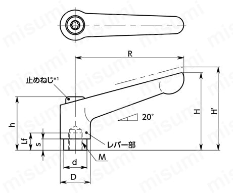 LDBF パワークランプレバー（めねじ） 外形図01